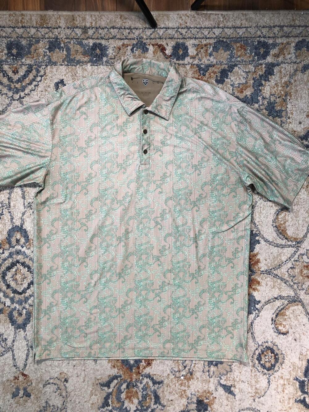 Nike Golf Polo Shirt Mens 2XL Green Abstract Stripe Print Golf Short Sleeve